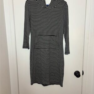 Velvet Torch Black and White Sheath Dress with Cowl Neck